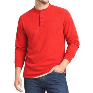 L.L.Bean Katahdin Iron Works Bonded Waffle Fleece Henley Large Orange Workwear